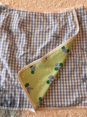 Lilly Pulitzer Blue Gingham Embroidered and Mint Floral Reversible Wrap Skirt